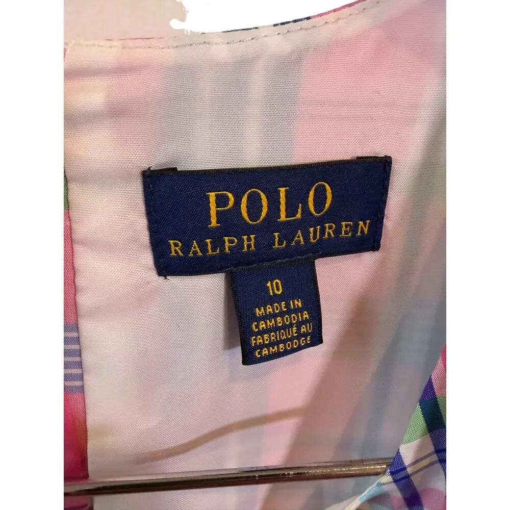 Polo Ralph Lauren Girls Pink Madras Plaid Fit Flare Dress Size 10